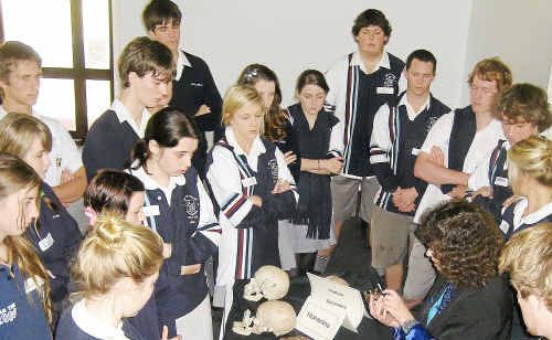Students at John Paul College have been getting a lesson in human skeleton analysis from world renowned archaeologist Dr Estelle Lazer this week. Students at John Paul College have been getting a lesson in human skeleton analysis from world renowned archaeologist Dr Estelle Lazer this week.